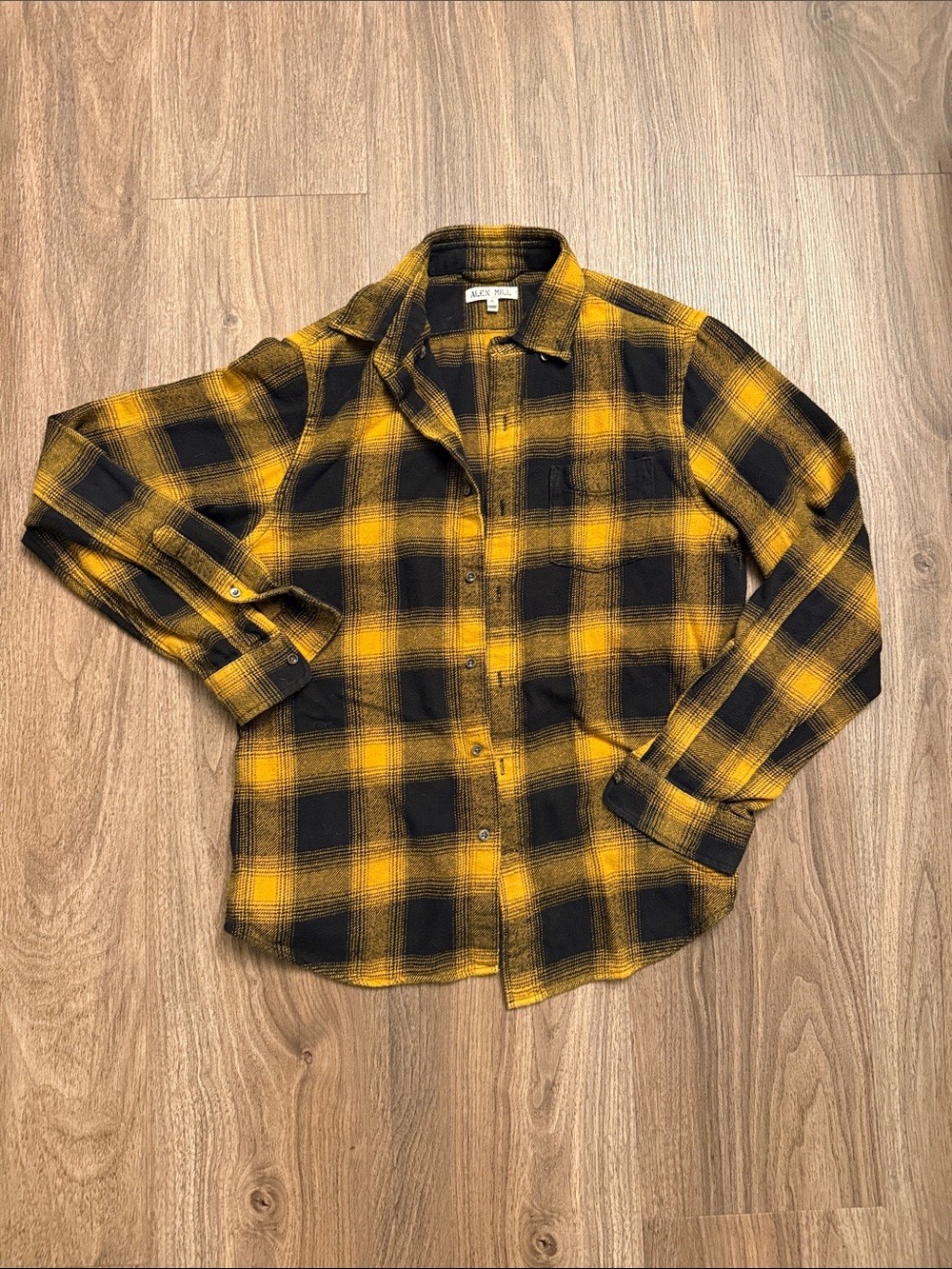 Alex MILL Yellow & Black Plaid Flannel Shirt - Men's Casual Button-Up